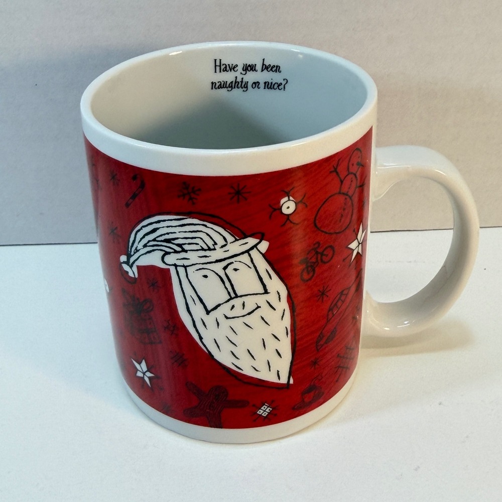 Starbucks 1999 Vintage Christmas Holiday Mug Santa‎ Naughty or Nice Red 16oz